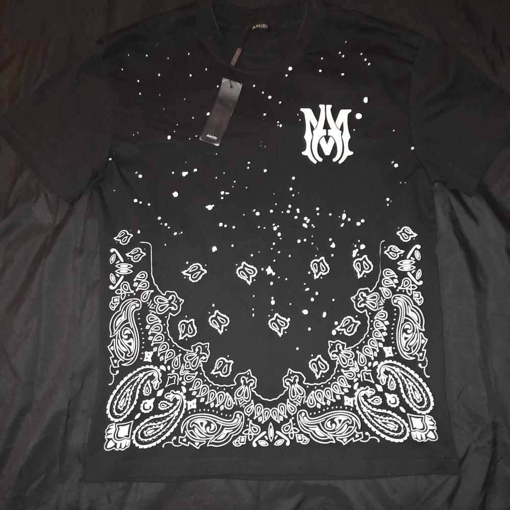 AMIRI Black and White Paisley Graphic Tee